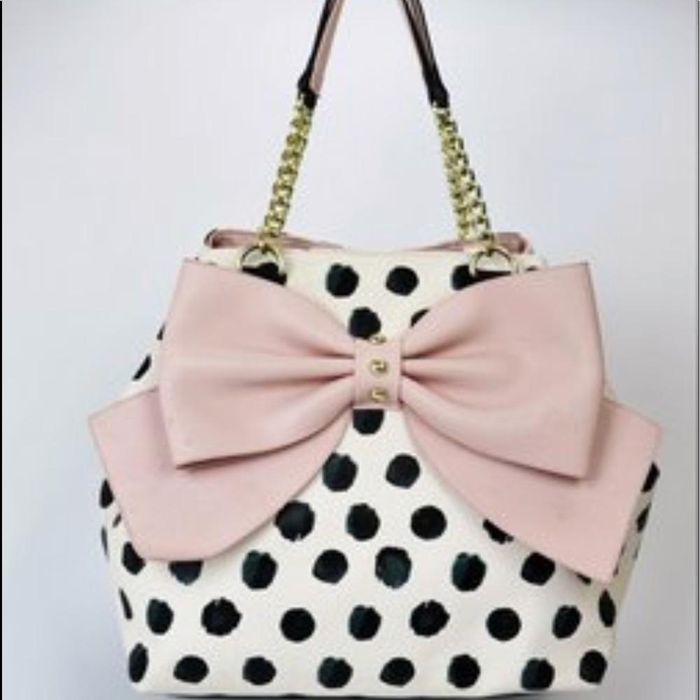 Betsey Johnson Black White and Pink Trap Tote